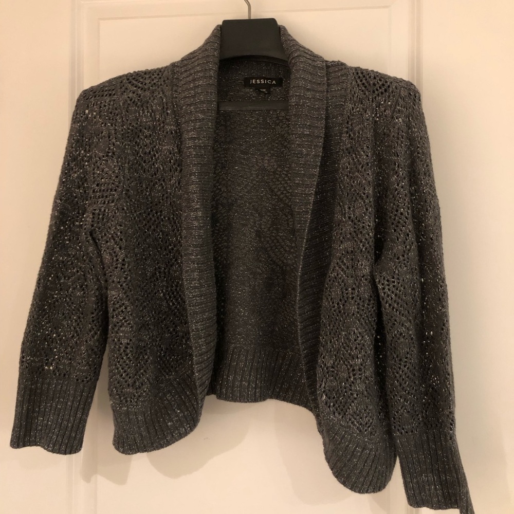 Jessica Charcoal Gray Open-Front Knit Cropped Cardigan